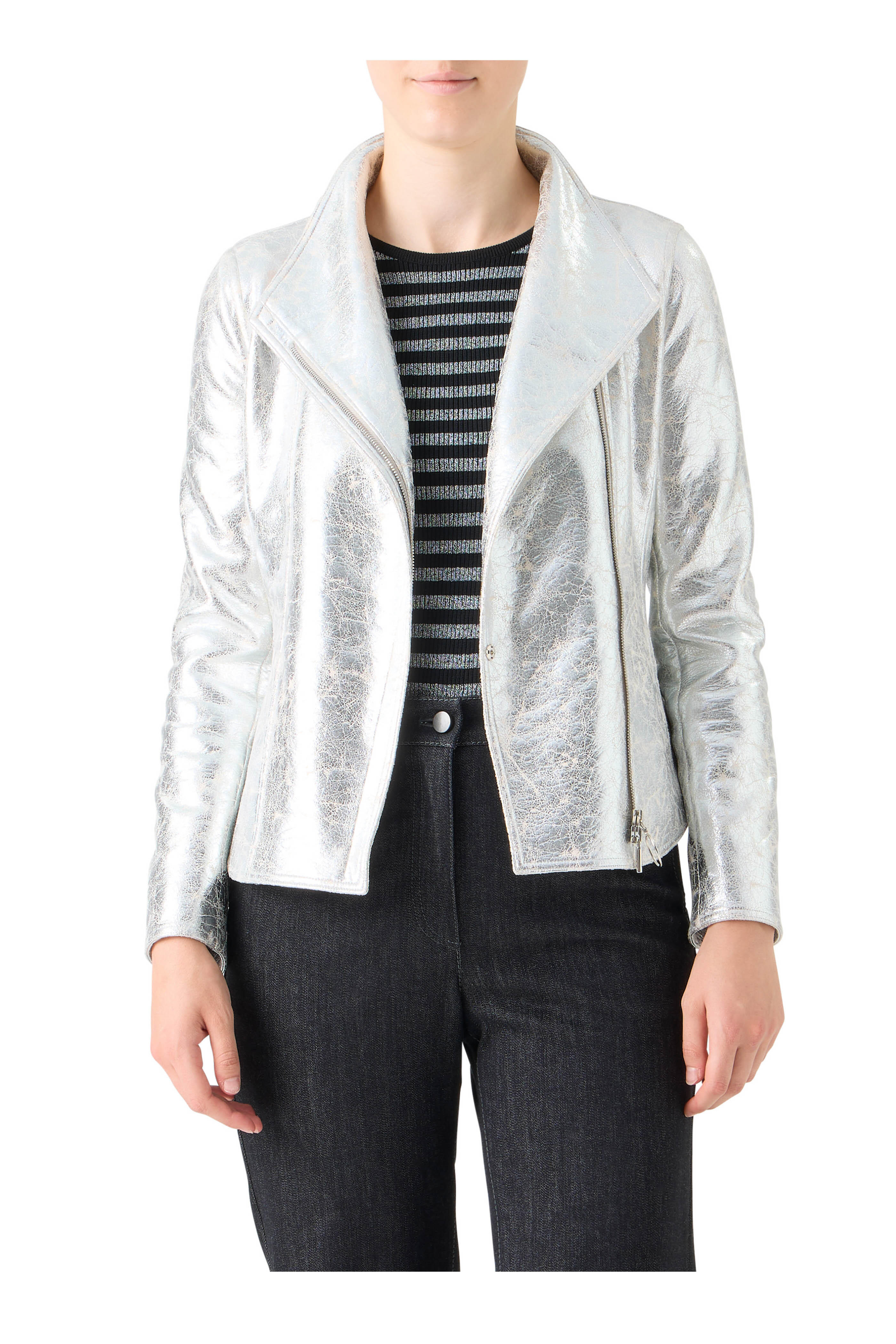 Akris Punto - Aluminum Metallic Moto Jacket