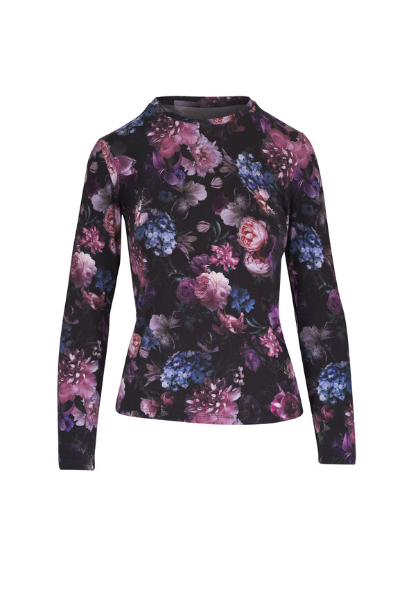 L'Agence Tess Black Vintage Oil Flower T-Shirt