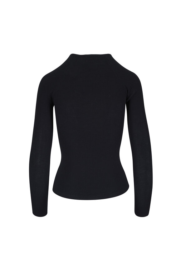 Majestic Black Merino & Silk Ribbed Crewneck Top - view 2