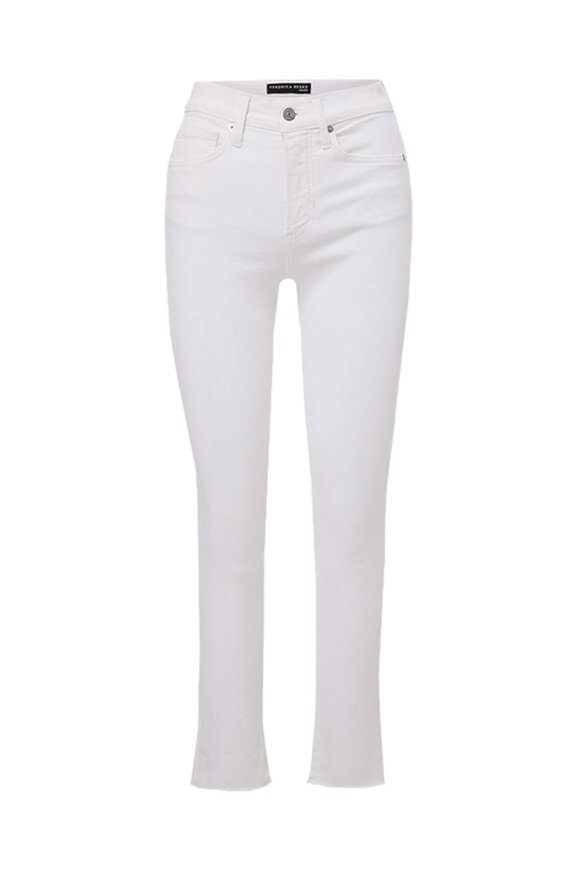 Veronica Beard Carley Kick White Flare Raw Hem Jean