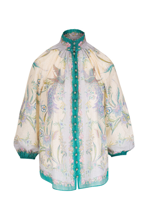 Zimmermann Indra Cream Scarf Floral Print BIllow Blouse