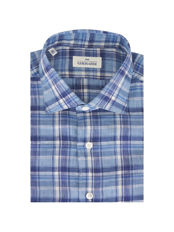 Alessandro Gherardi Blue Plaid Linen Sport Shirt - view 3