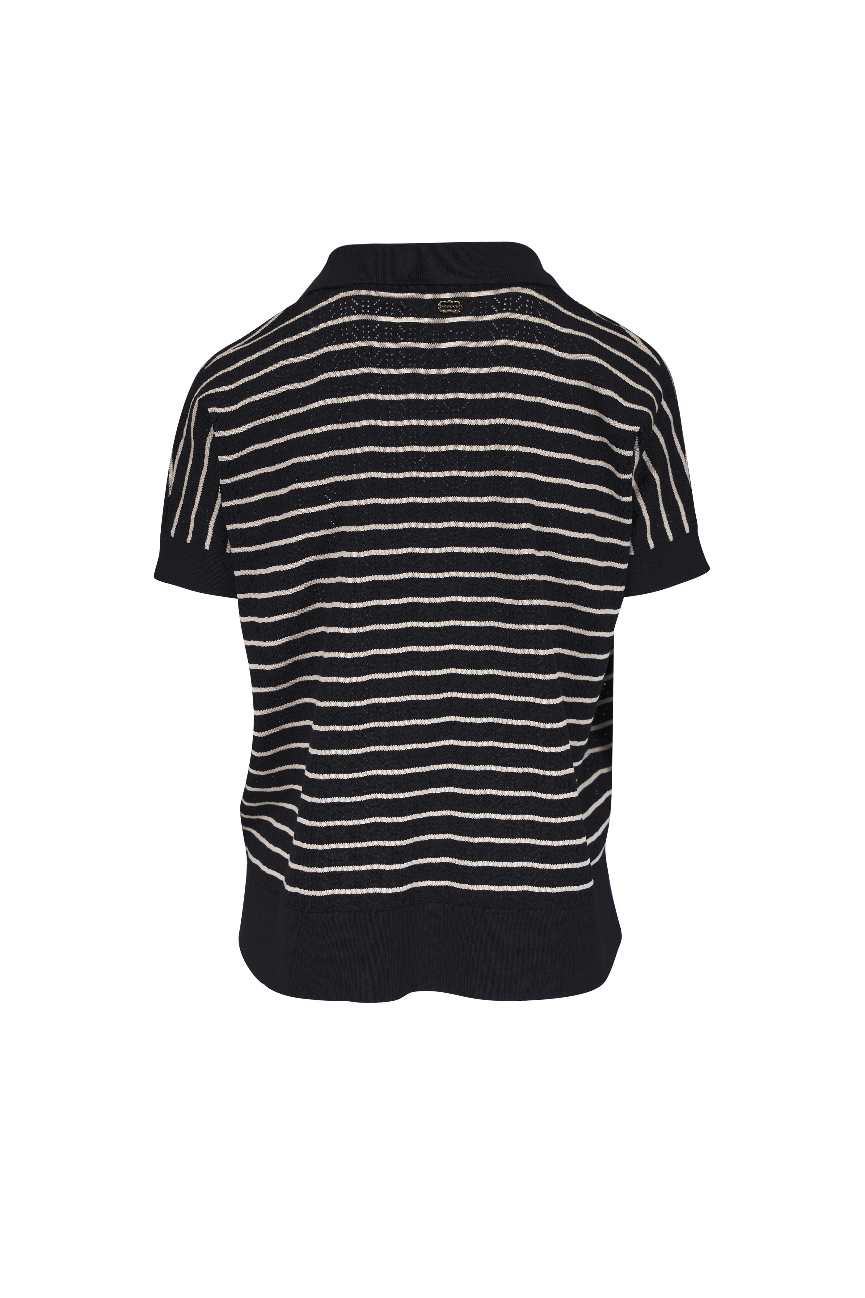Agnona - Black & White Stripe Cotton Polo