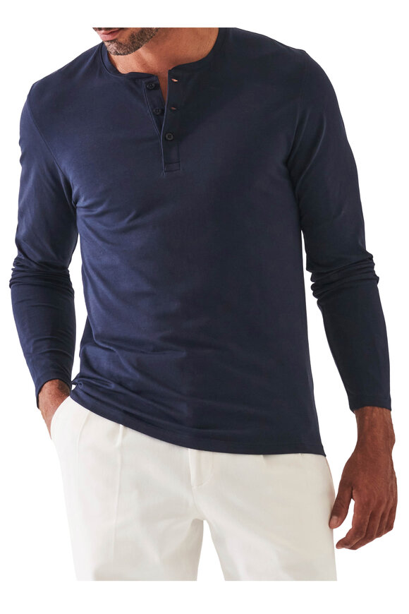 Patrick Assaraf - Navy Long Sleeve Pima Cotton Henley