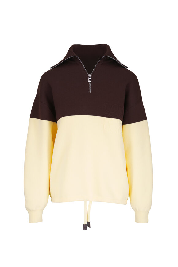 Loewe Brown & Yellow Cotton Quarter-Zip Sweater - view 1