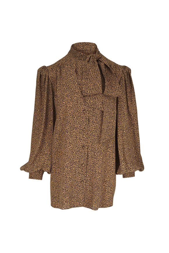 Valentino Brown Animal Print Crepe De Chine Blouse - view 1
