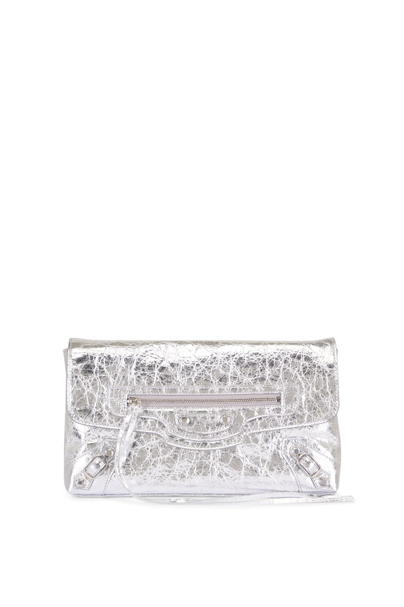 Balenciaga Le City Silver Metallic Leather Clutch - view 1