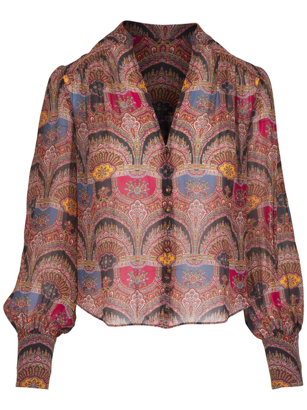 Veronica Beard - Esmeralda Dark Chocolate Multi Silk Printed Blouse