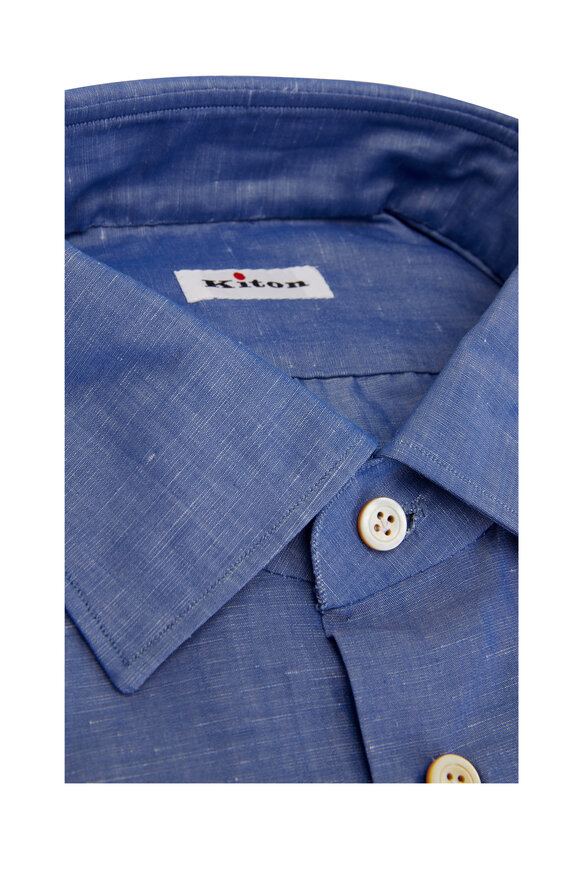 Kiton - Dark Blue Cotton & Linen Dress Shirt