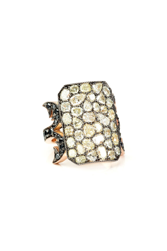 Sylva & Cie - Gold & Silver Black & Yellow Diamond Signet Ring