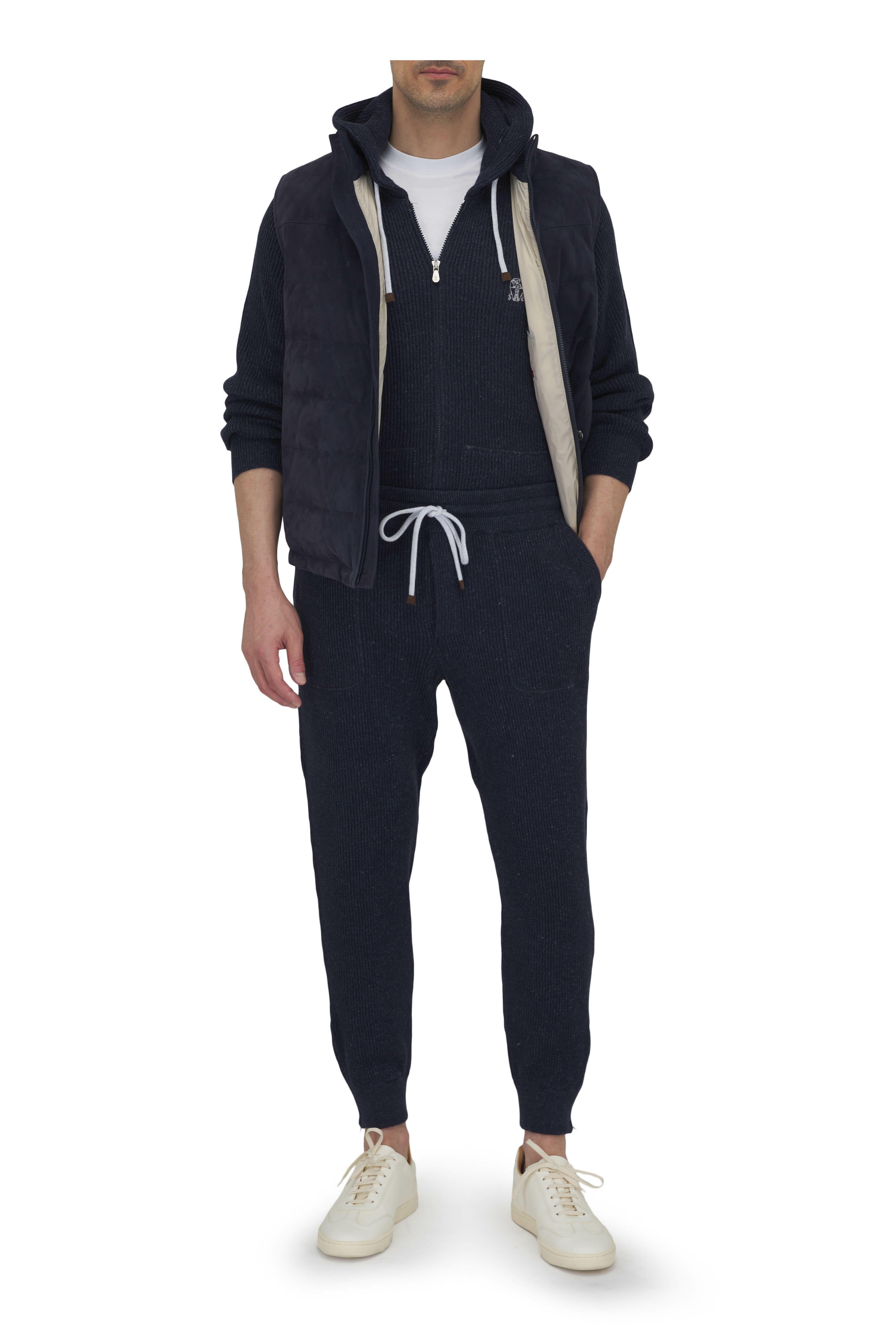 Brunello Cucinelli - Navy Melange Cotton & Linen Spa Hoodie