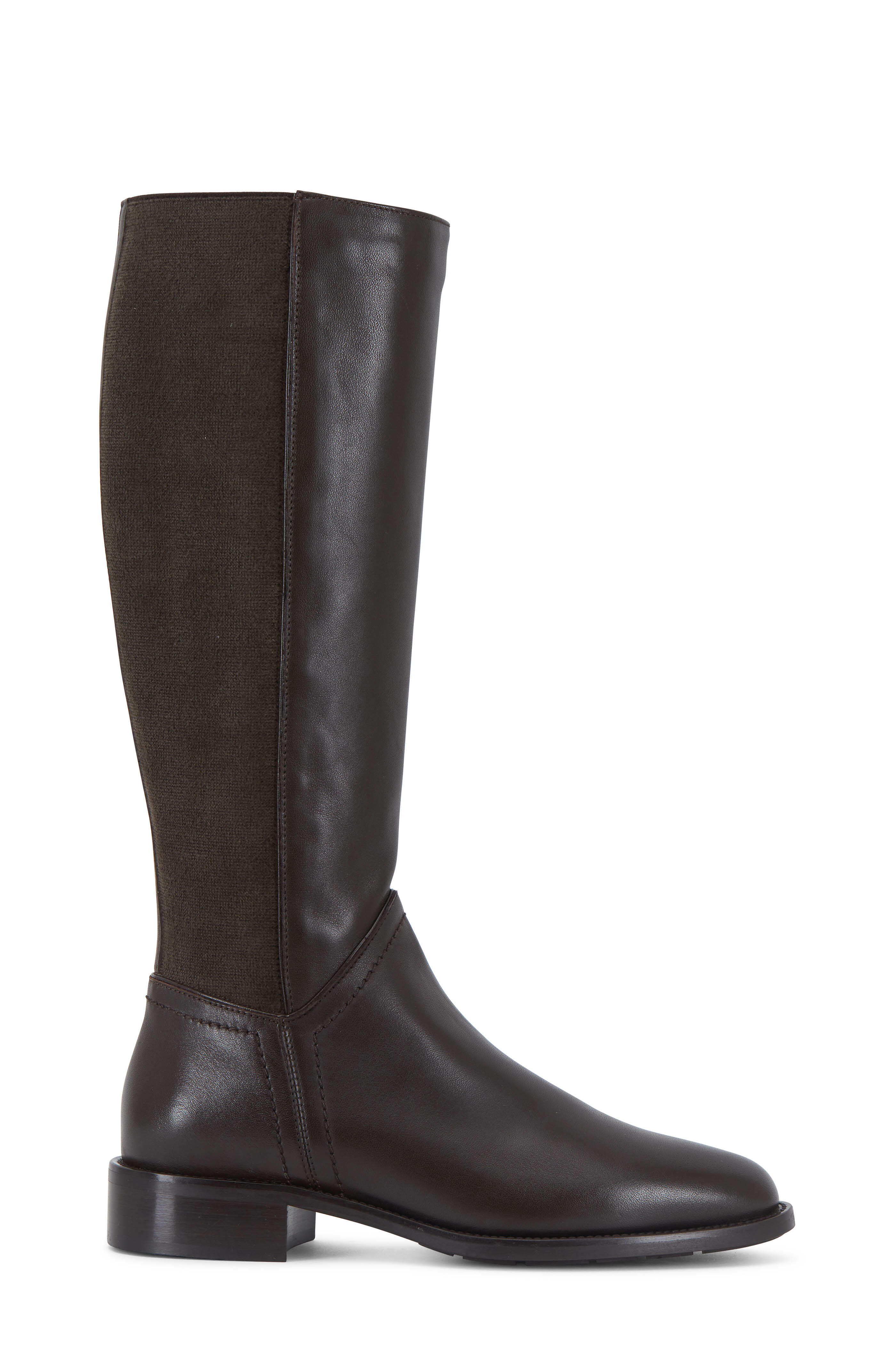 Aquatalia Nia Espresso Leather Stretch Cashmere Tall Boot