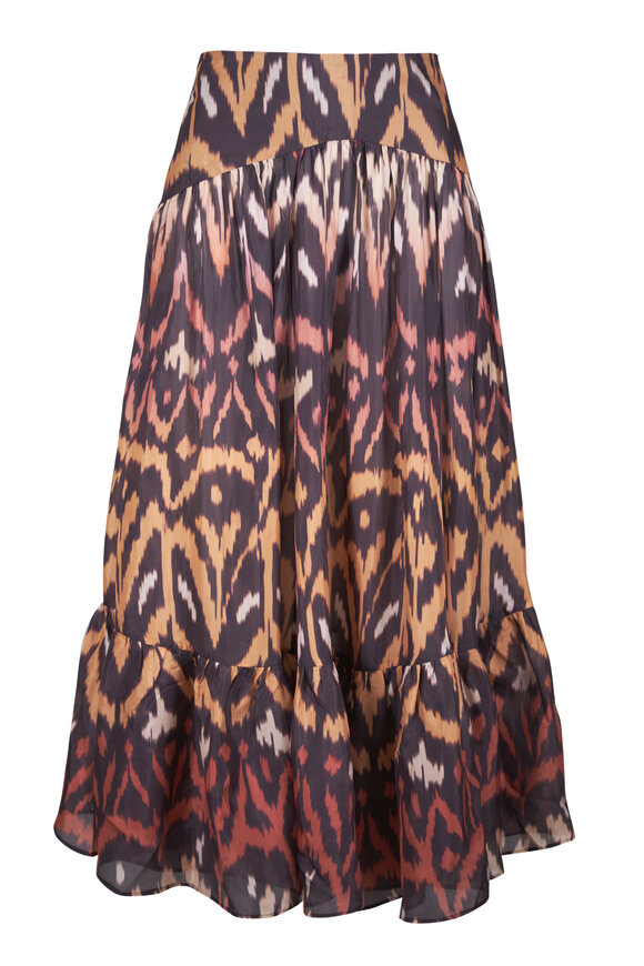 Zimmermann Aster Charcoal Ikat Silk Midi Skirt - view 1