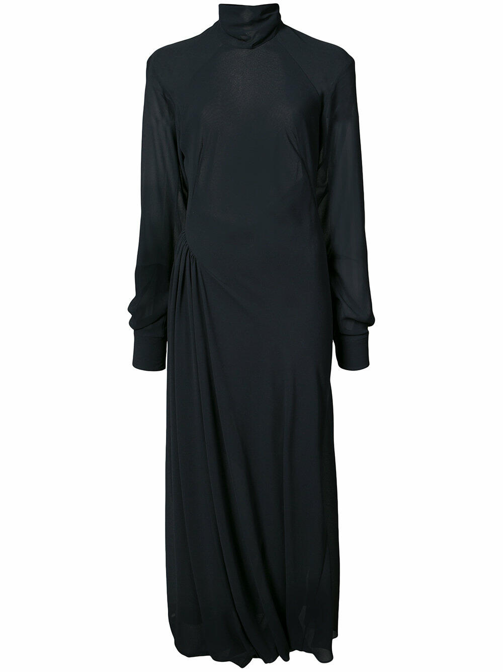 Victoria Beckham - Dark Navy Chiffon Open Back Turtleneck Dress