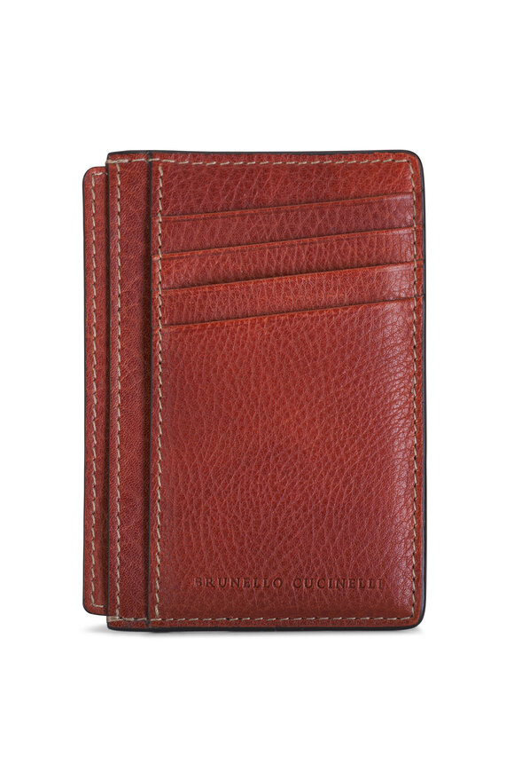 Brunello Cucinelli Brown Leather Slim Card Holder