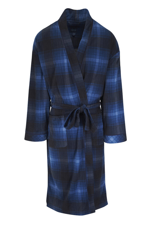 Majestic Navy Blue Plaid Fleece Robe - view 1