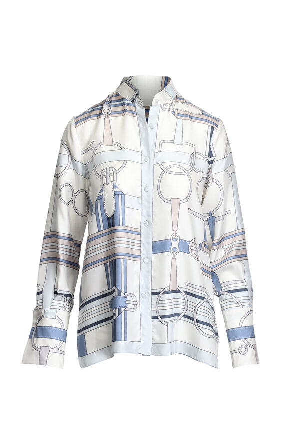 Rani Arabella Blue Horse Link Print Silk Blouse