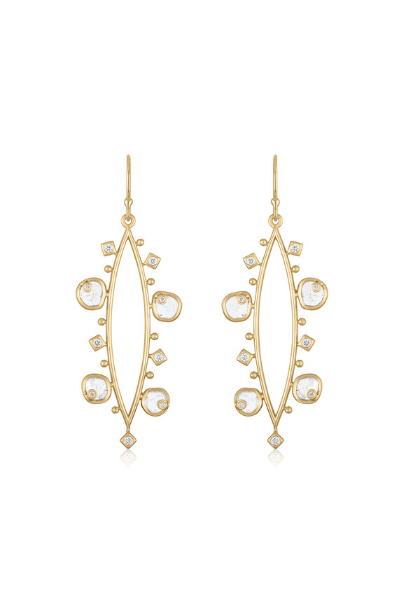 Loriann 14k Yellow Gold Diamond Lyra Linear Earrings