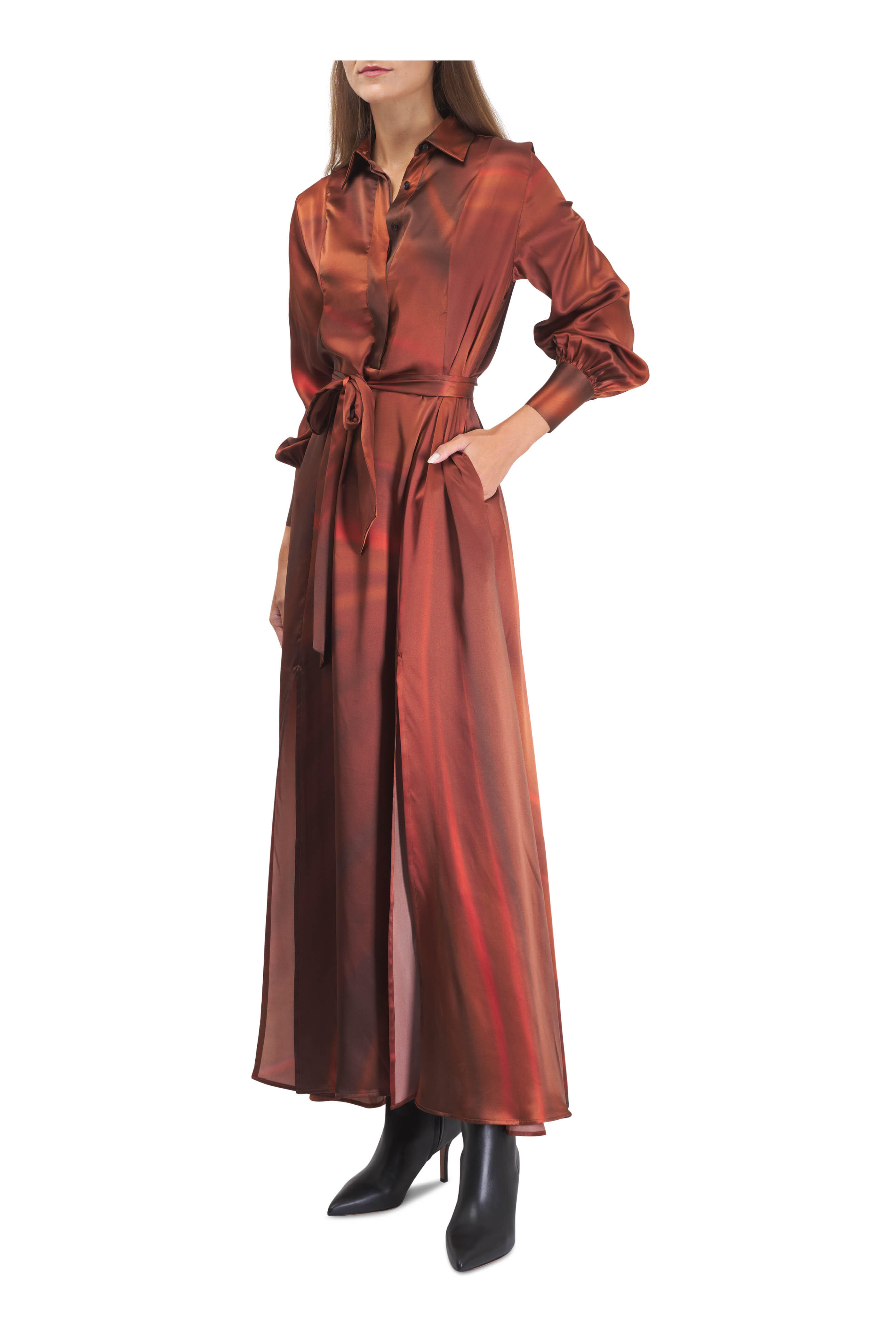 Kiton - Red Rust Silk Maxi Dress