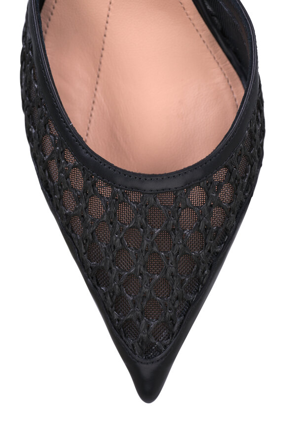 Kiton Black Leather Open Knit Slingback Pump, 65mm - view 4