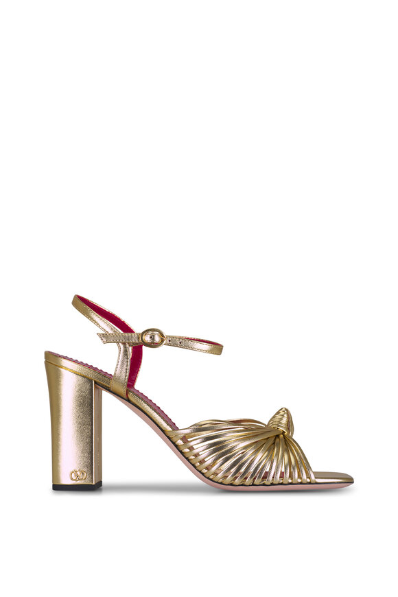 Valentino Garavani Annet Gold Leather Block Heel Sandal, 90mm - view 4