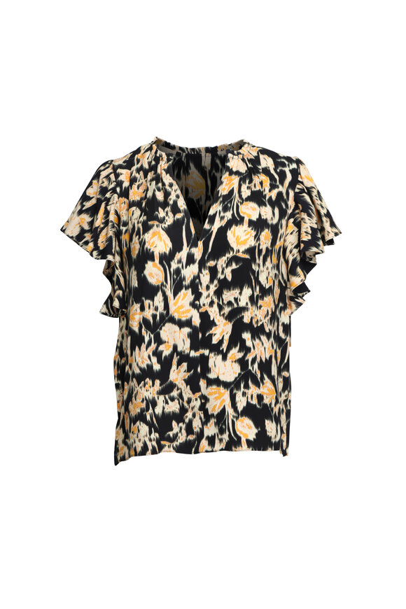 Ulla Johnson Lilo Black Flutter Sleeve Blouse