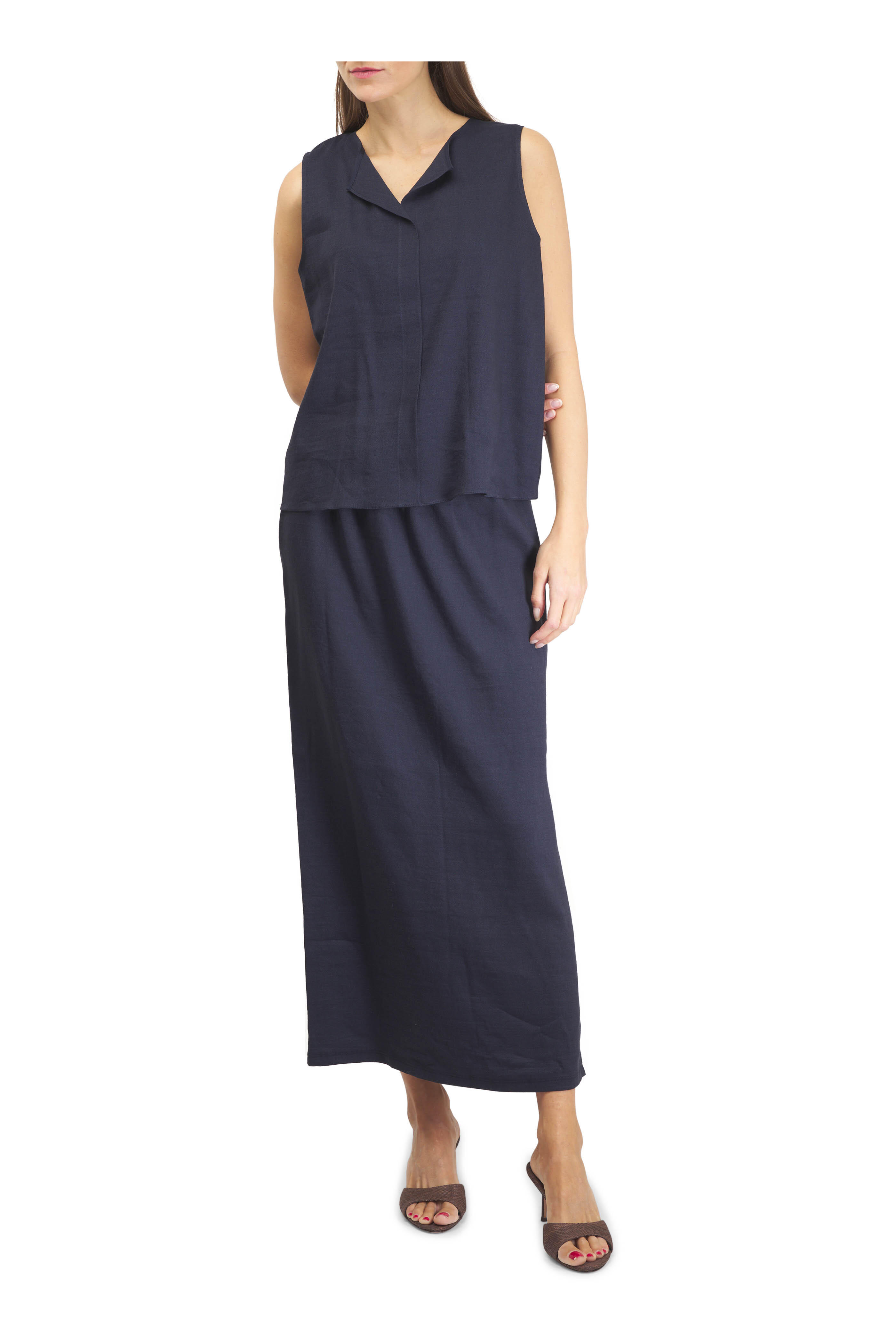 Peter Cohen - Ethnic Navy Stretch Linen Viscose Tank