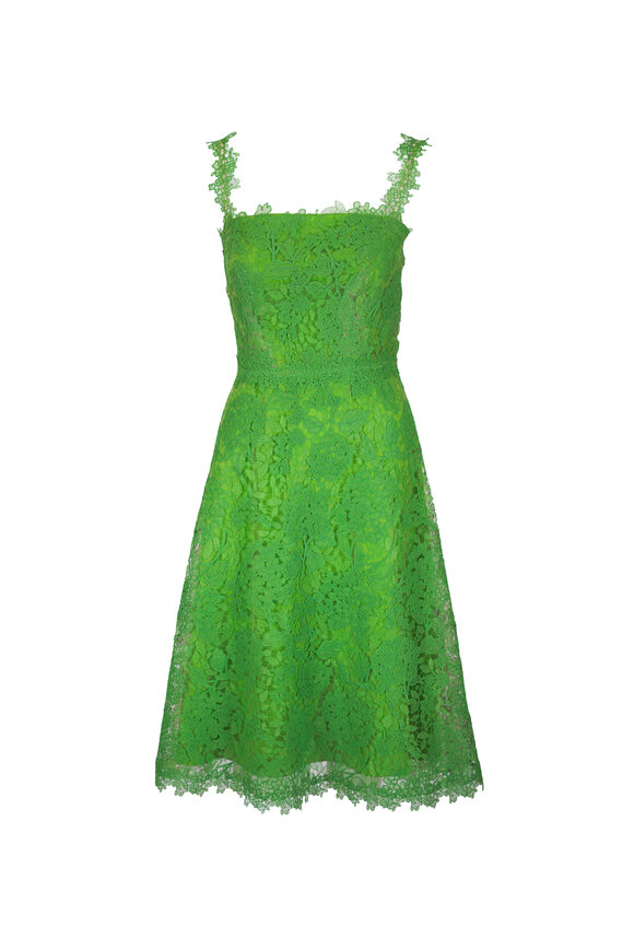 Carolina Herrera Lawn Green Hydrangea Floral Lace Midi Dress - view 1