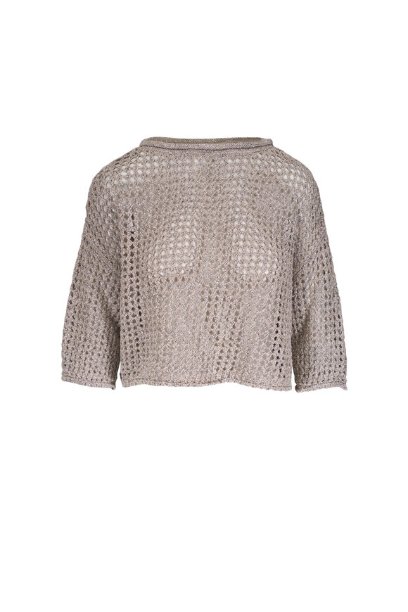 Lafayette 148 New York Oat Metallic Open Knit Oversized Sweater