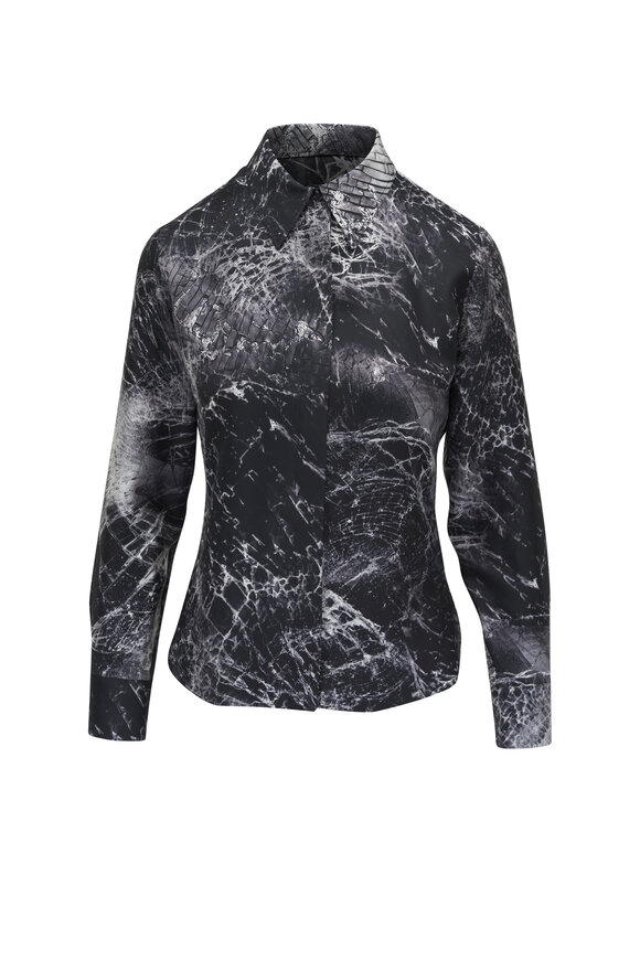 McQueen Smashed Glass Screen Silk Twill Blouse