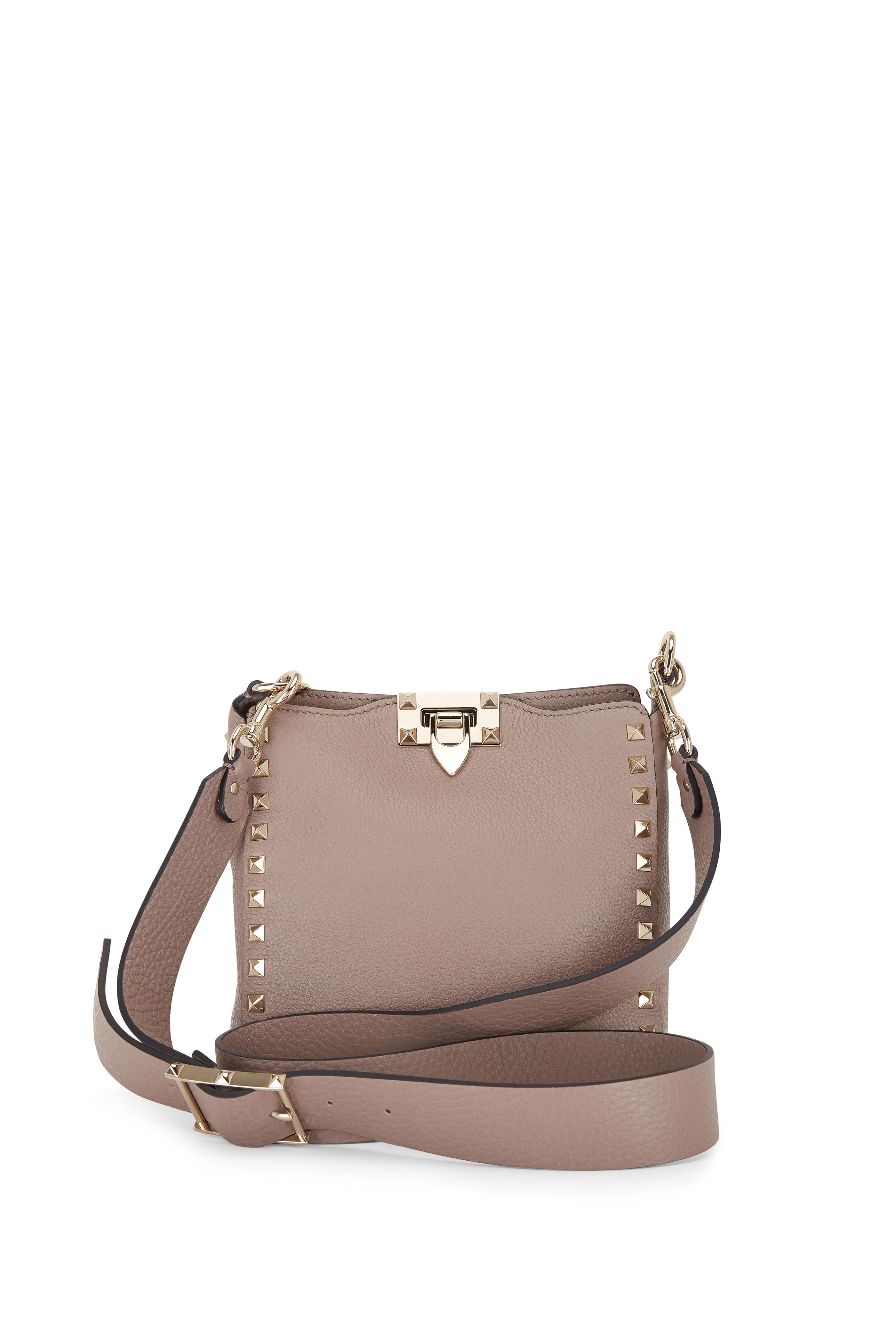 Valentino Rockstud Flip Lock Messenger Bag - Grey Crossbody Bags