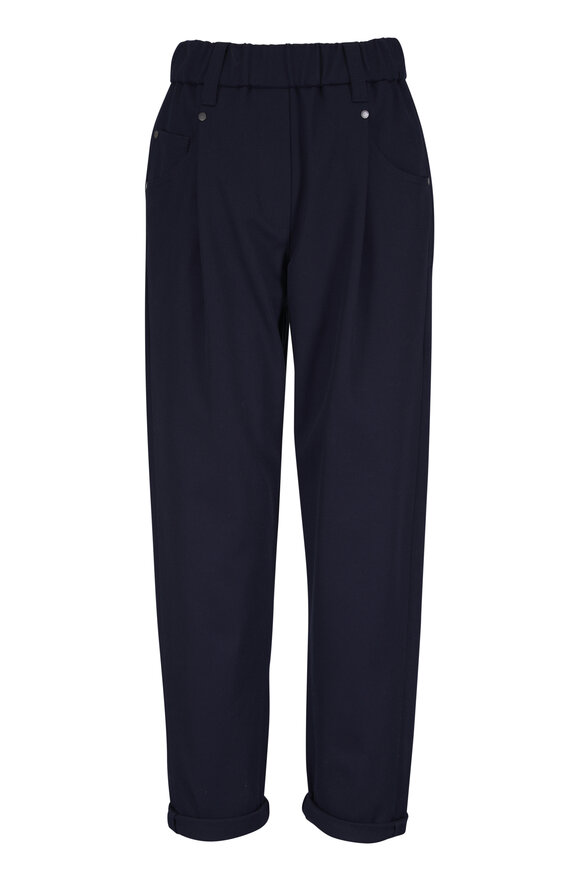 Brunello Cucinelli - Navy Blue Tropical Luxury Wool Drawstring Pant