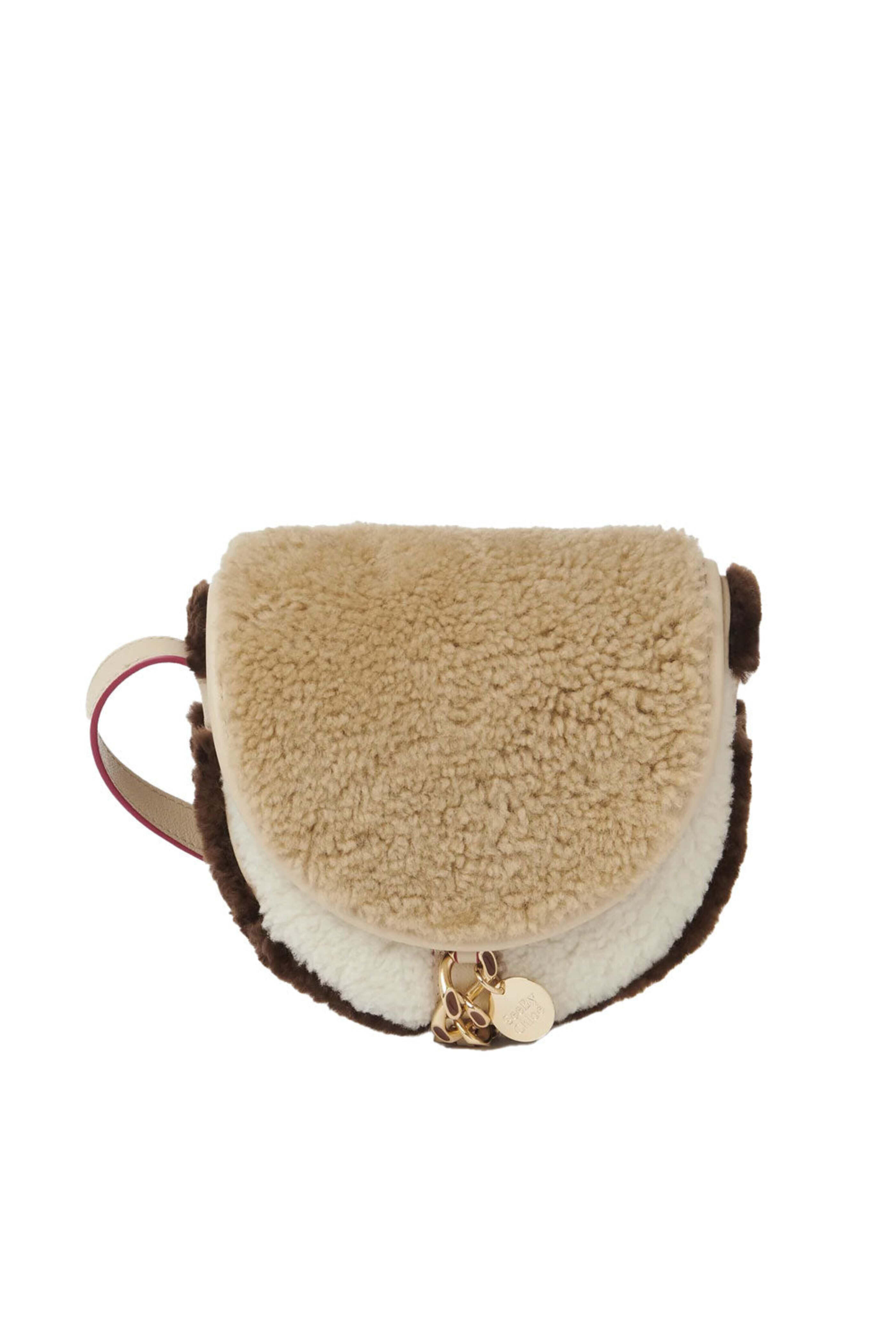 See by Chloé - Mara Small Shearling Shoulder Bag in Cement Beige