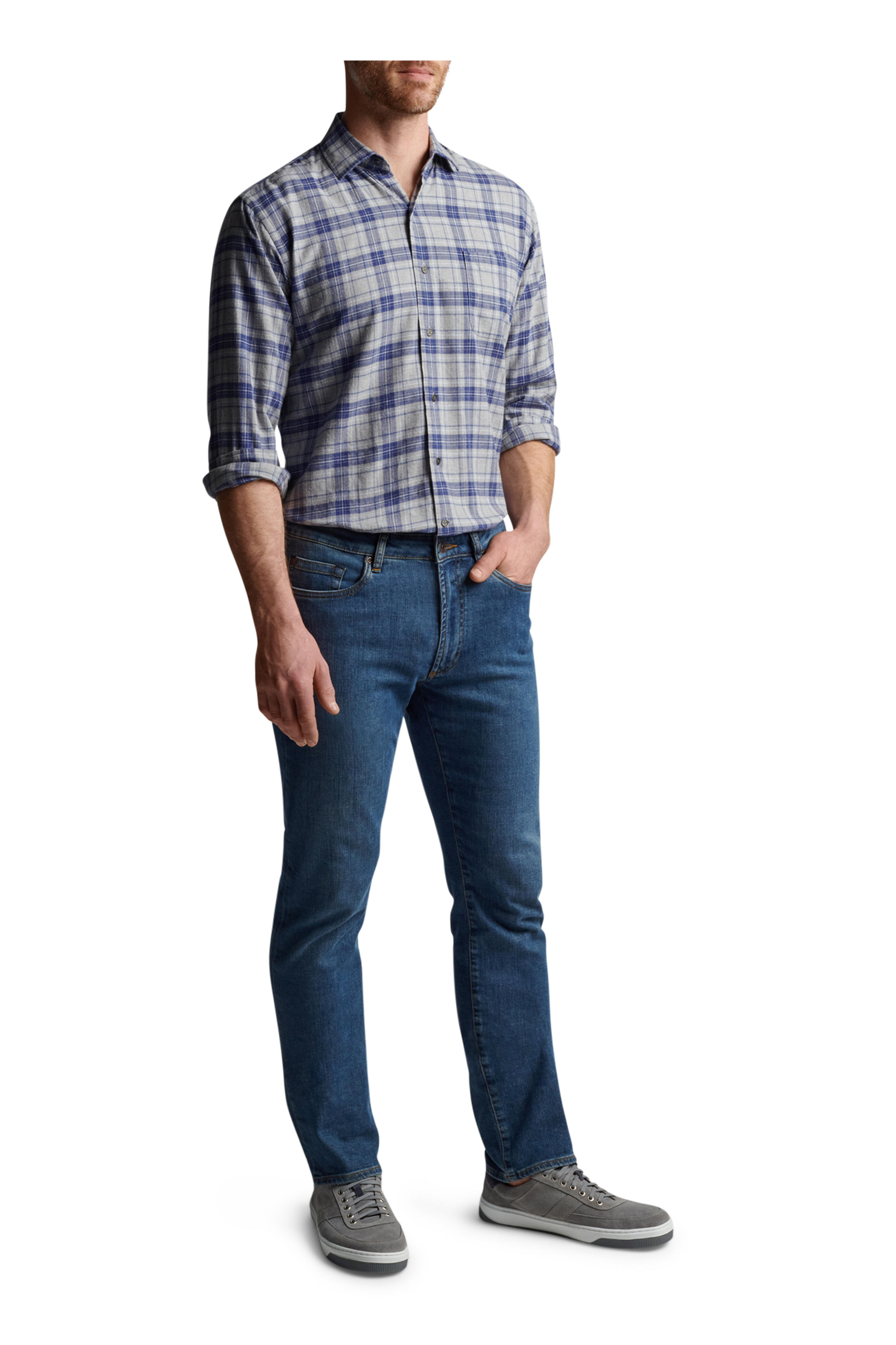 Peter Millar Mountain Gray Eagle Chase Plaid Cotton Sport Shirt