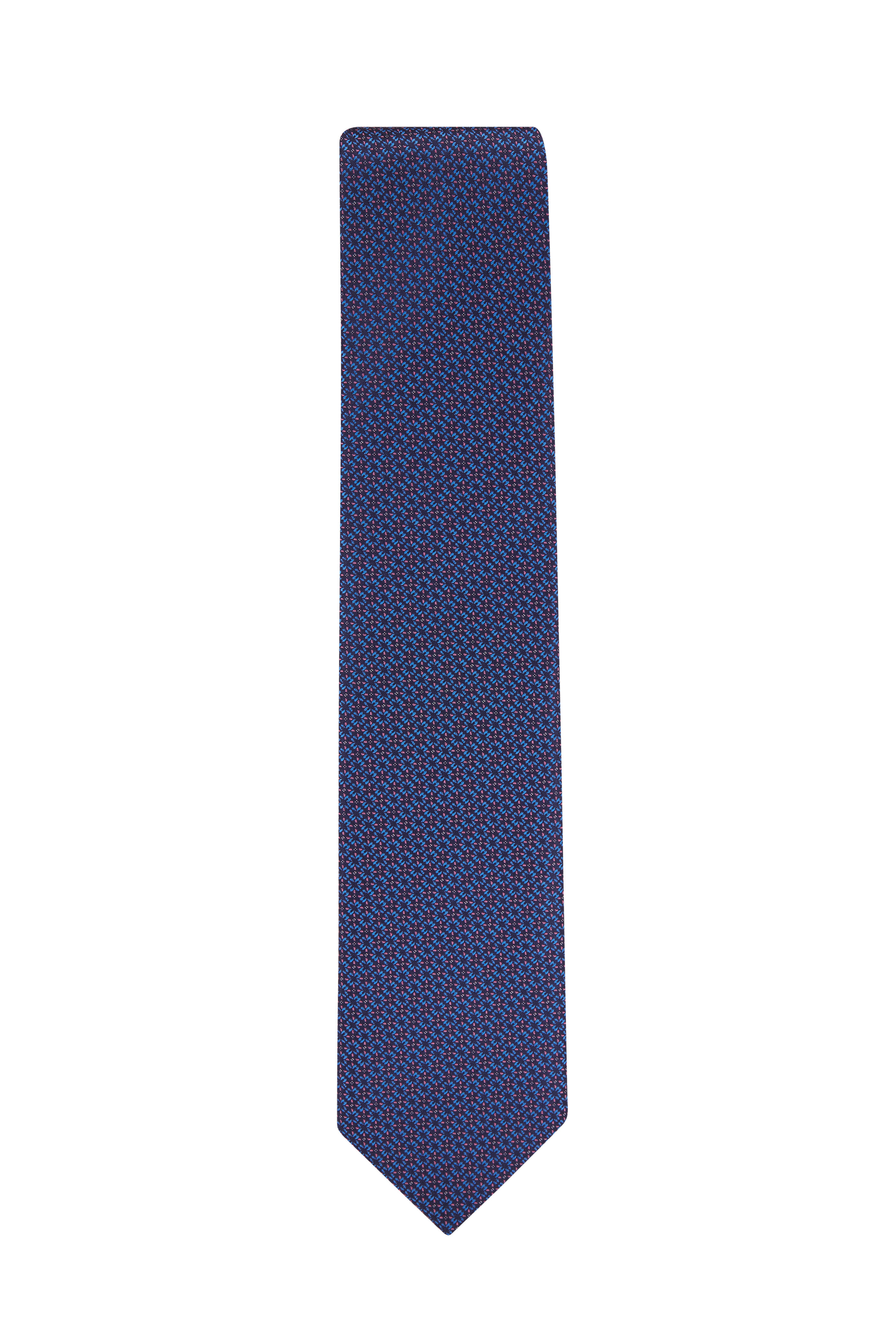 Dolce Punta - Dark Blue Geometric Silk Necktie | Mitchell Stores