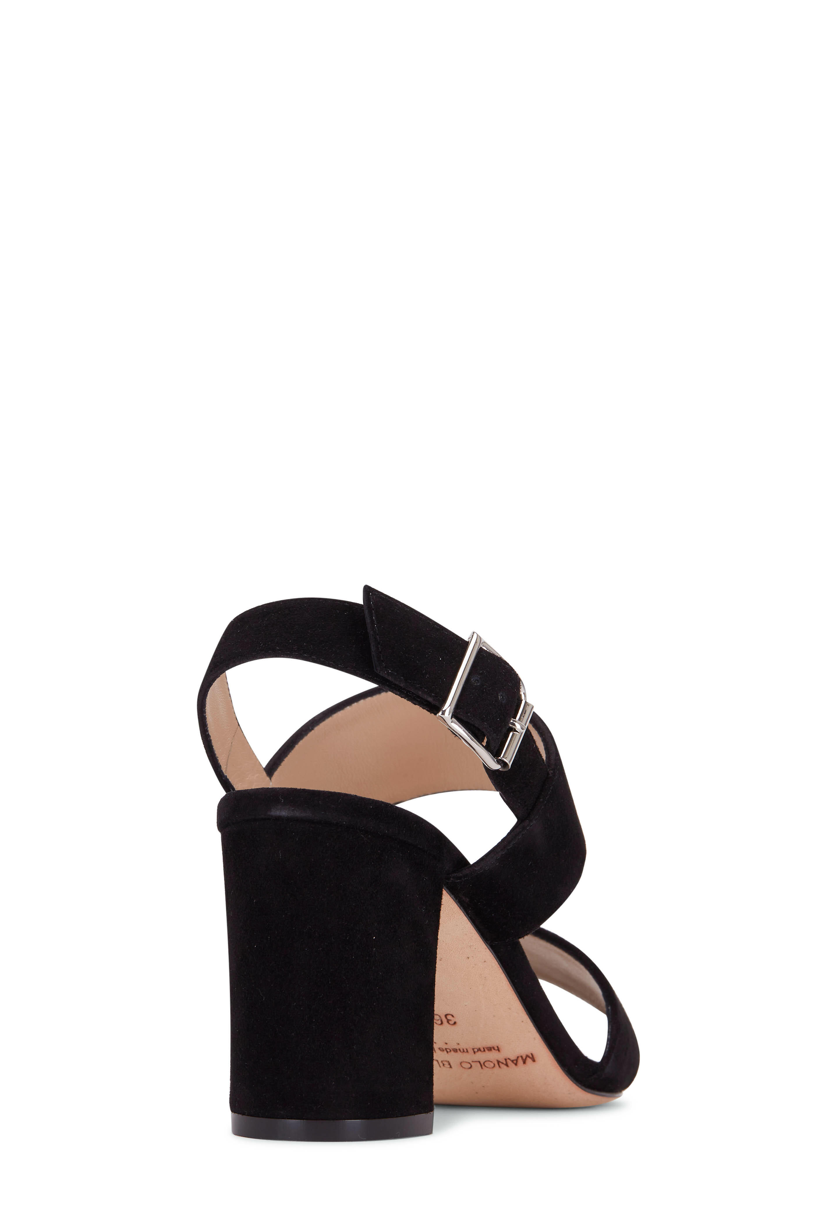 Manolo Blahnik - Khan Black Suede Sandal, 70mm | Mitchell Stores