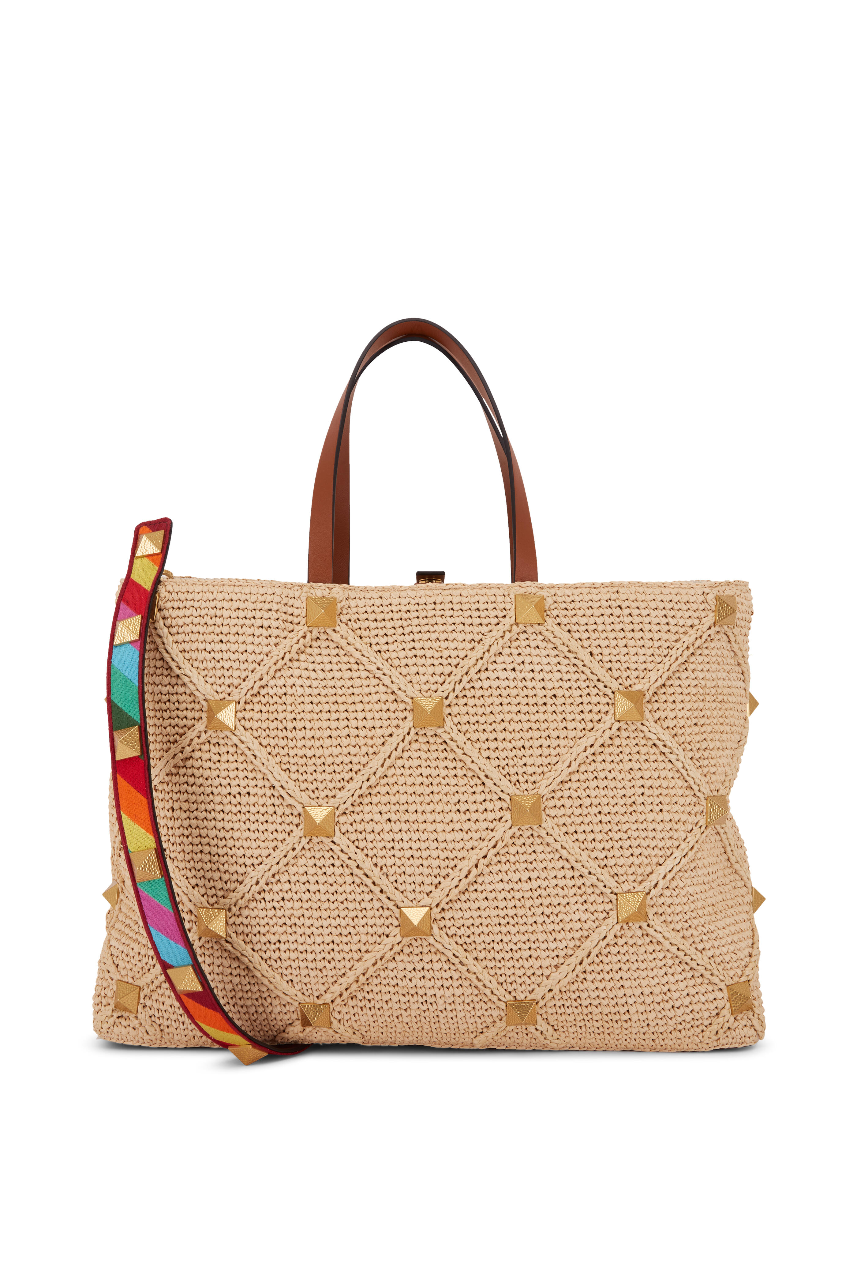V Logo Small Crochet Tote Bag in Brown - Valentino Garavani