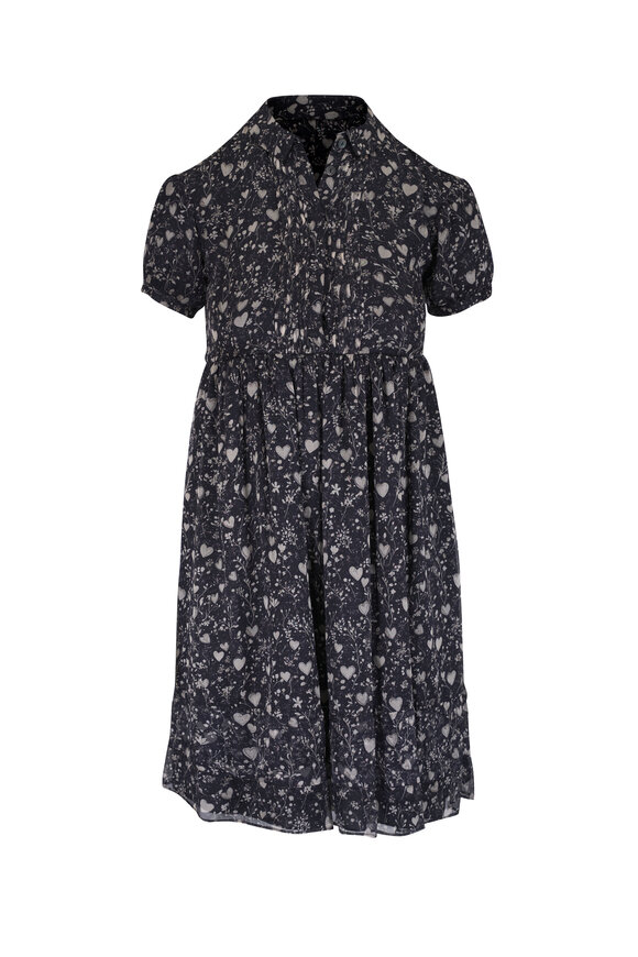 R13 Collared Black Print Silk Babydoll Dress