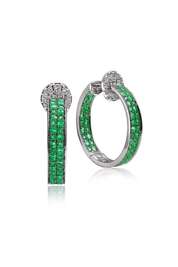 Nam Cho 18k Emerald & Diamond Double Row Hoop Earring - view 1
