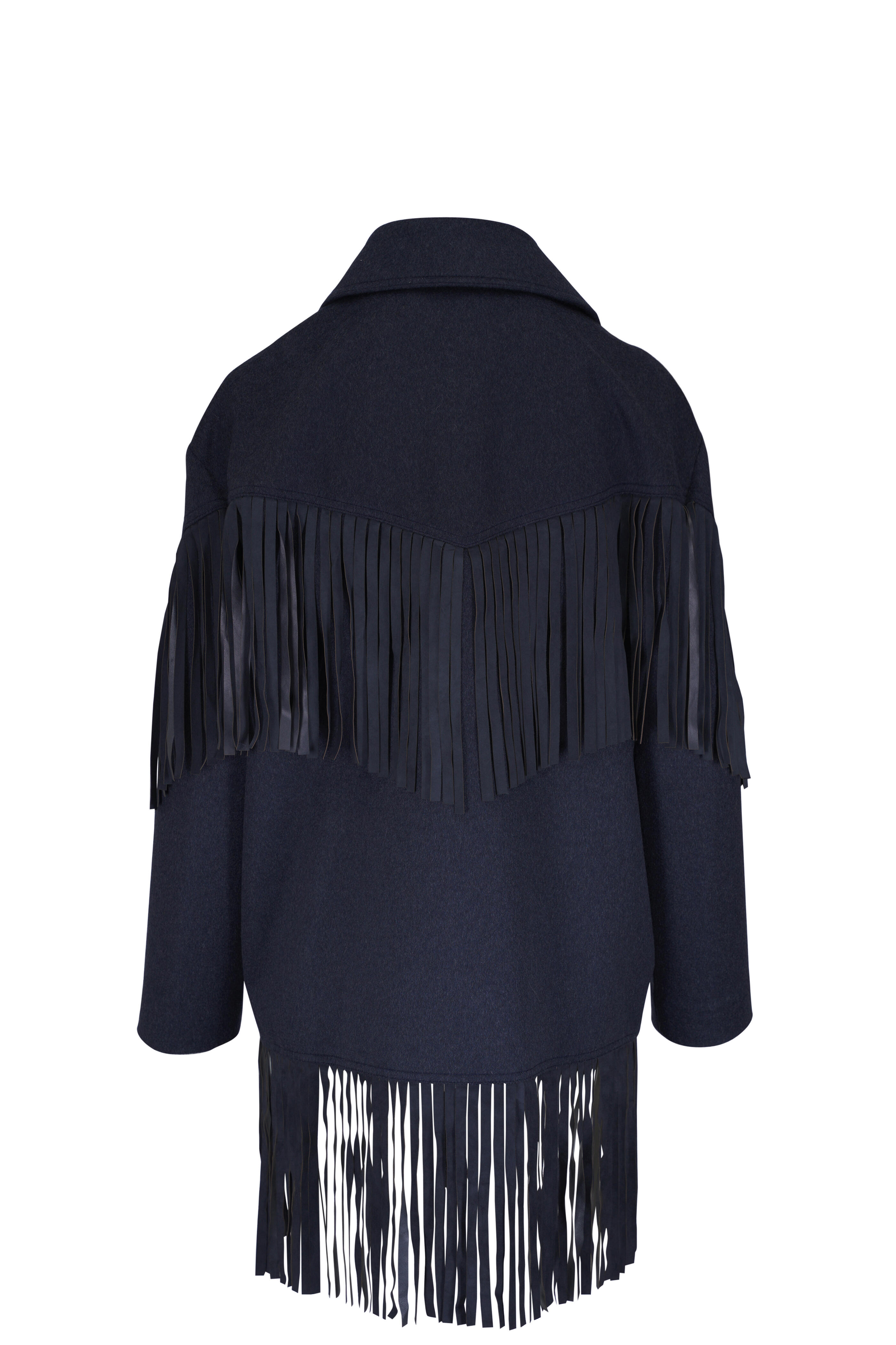 TWP - Tangled Up Navy Cashmere & Leather Fringe Jacket