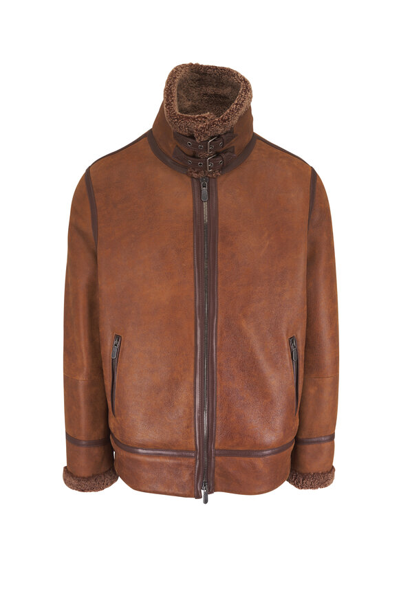 Brunello Cucinelli Vintage Brown Shearling Aviator Jacket - view 3