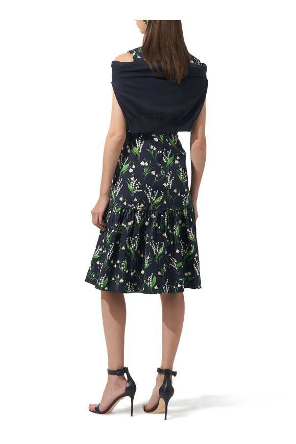 Carolina Herrera Navy Silk & Cotton Crewneck Cardigan - view 6