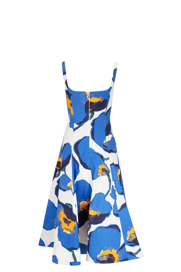 Carolina Herrera - Lupine Blue Multi Floral Bustier Midi Dress