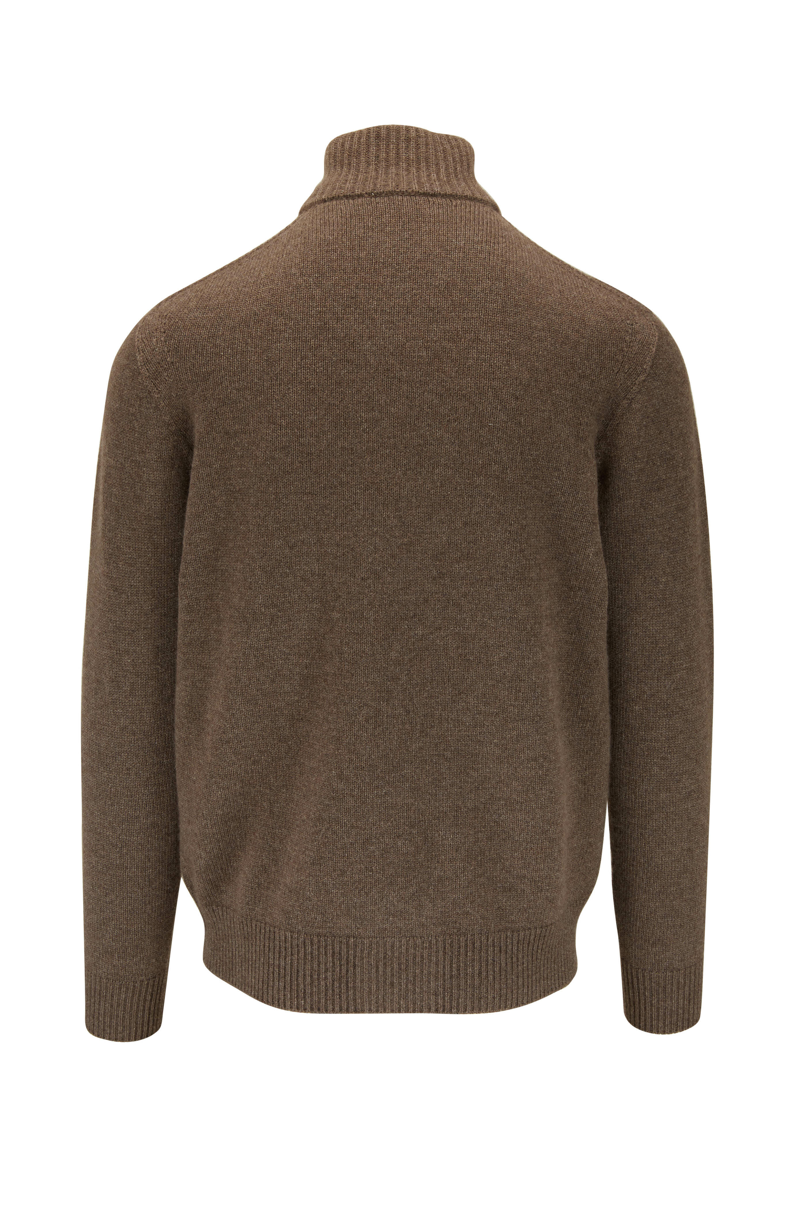 Brioni - Brown Cashmere & Leather Trim Cardigan
