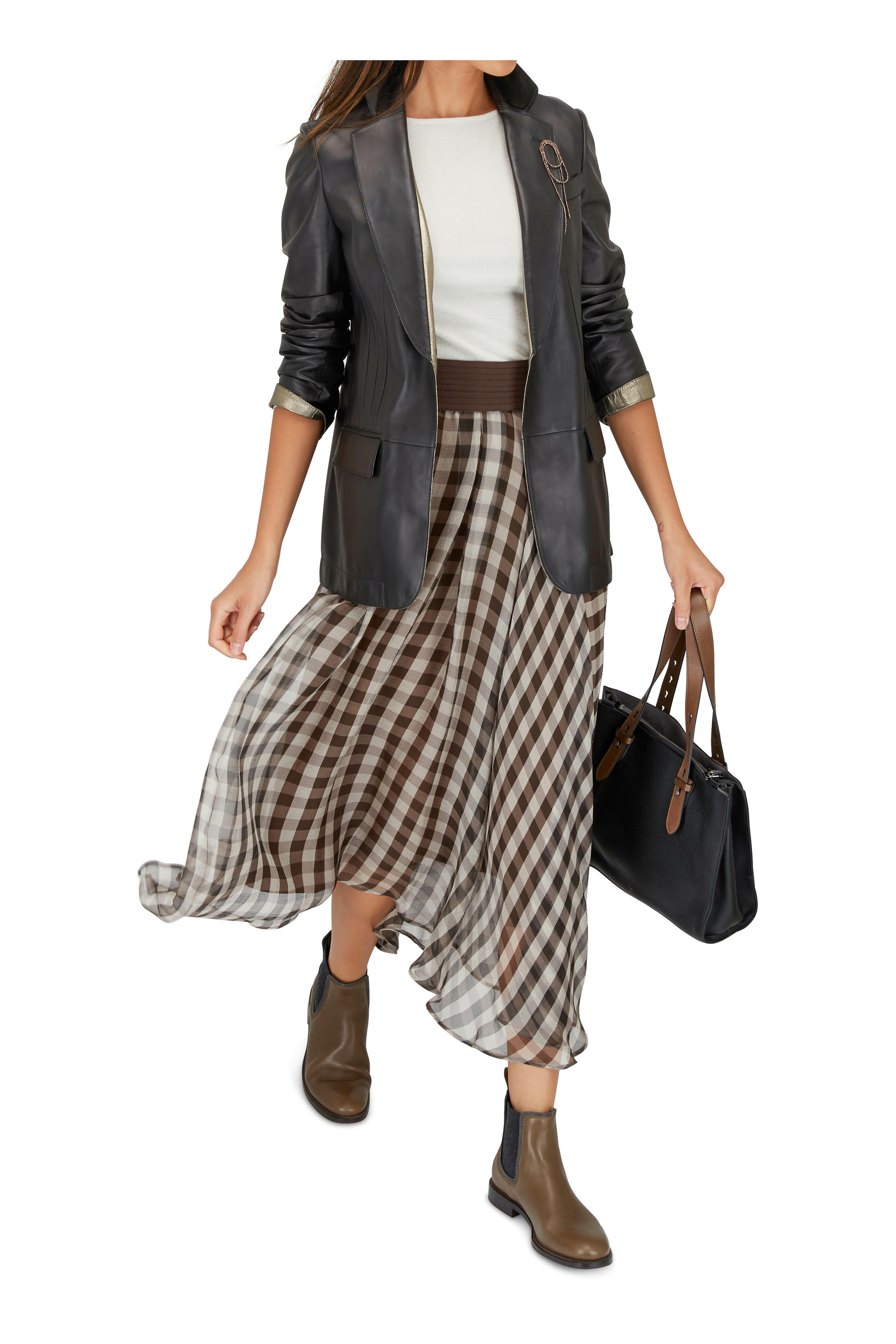 Brunello Cucinelli - Chocolate Silk Chiffon Damier Check