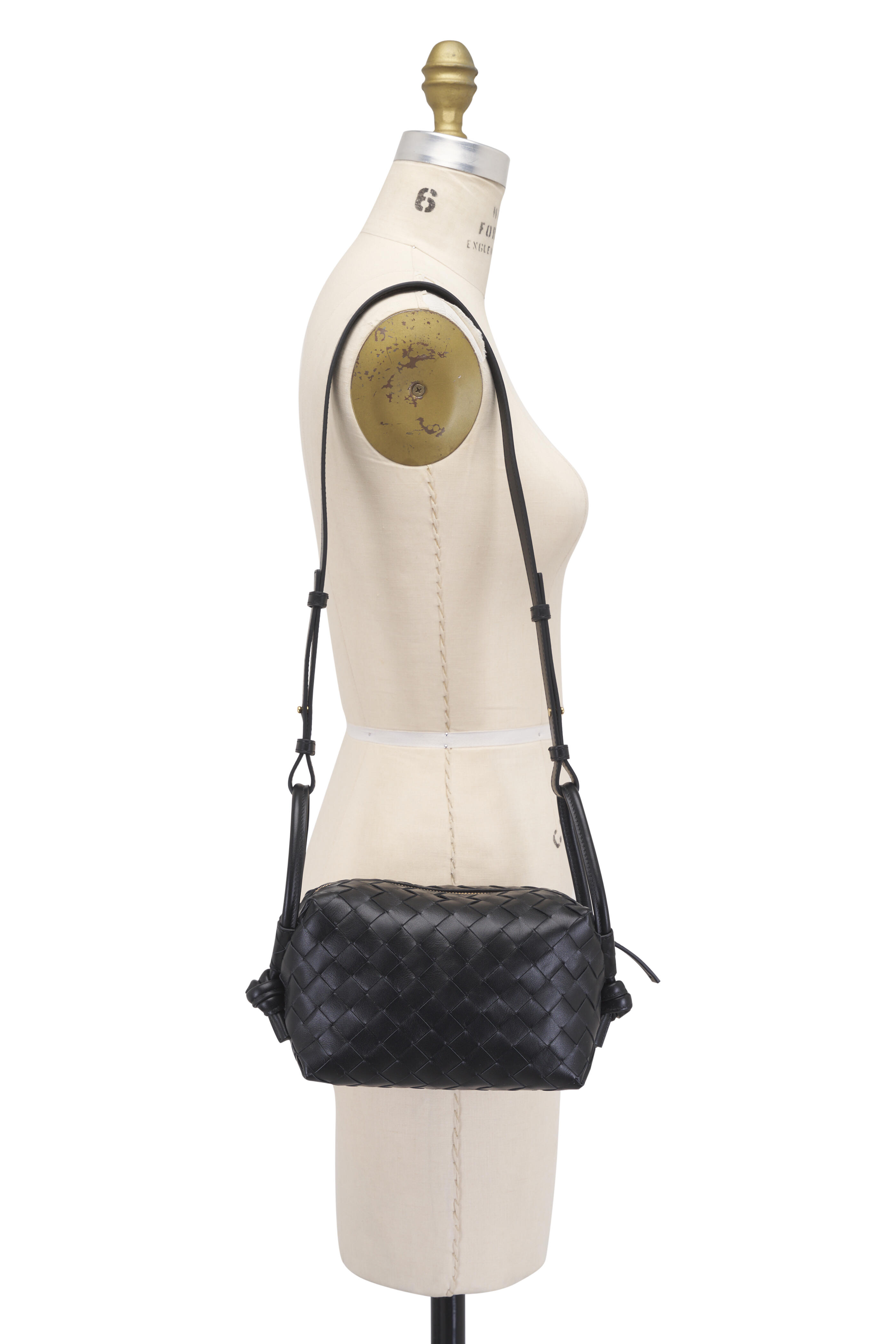 Bottega Veneta - Small Top Handle Loop Black Woven Leather Bag