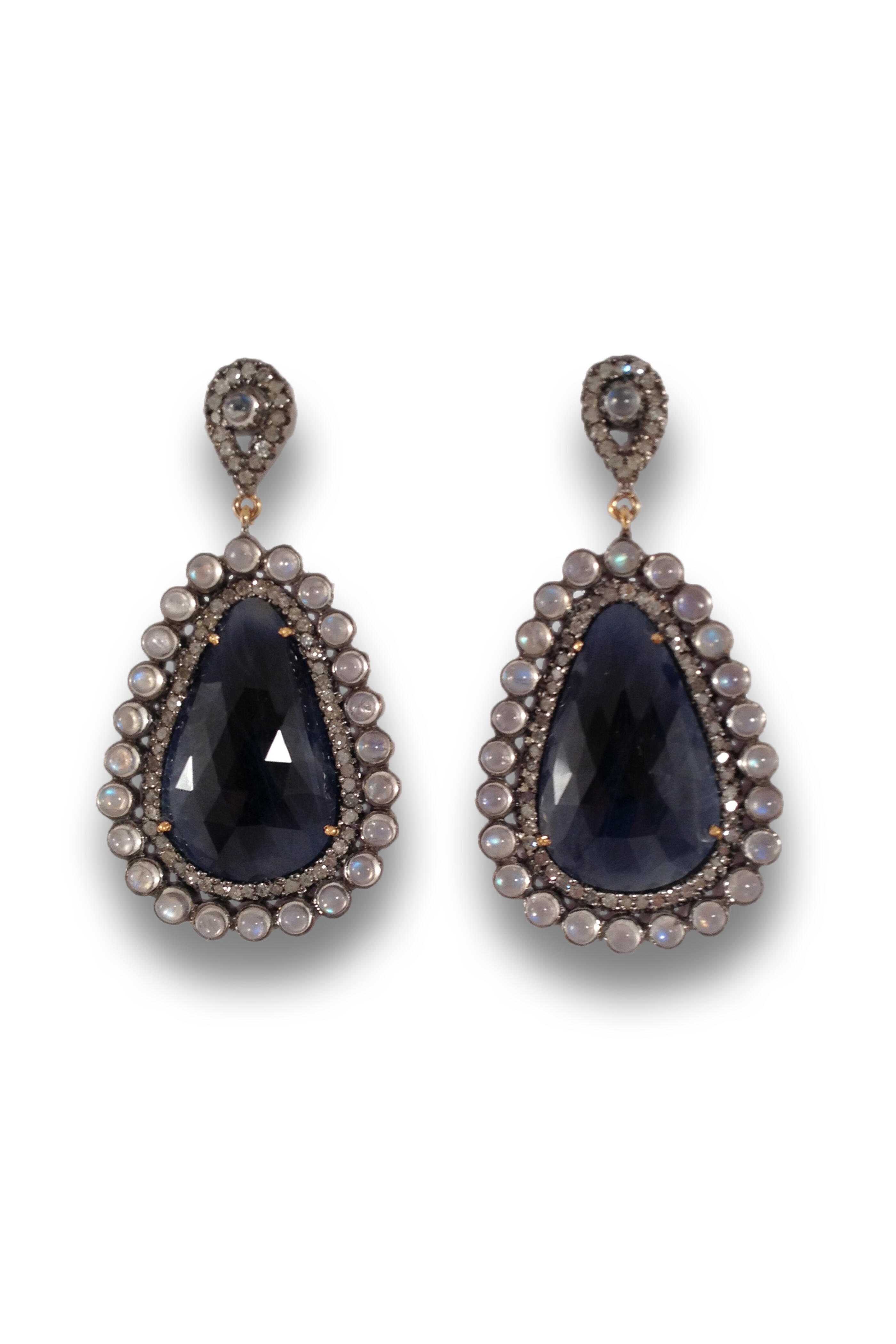 Loriann - Blue Sapphire Moonstone Earrings