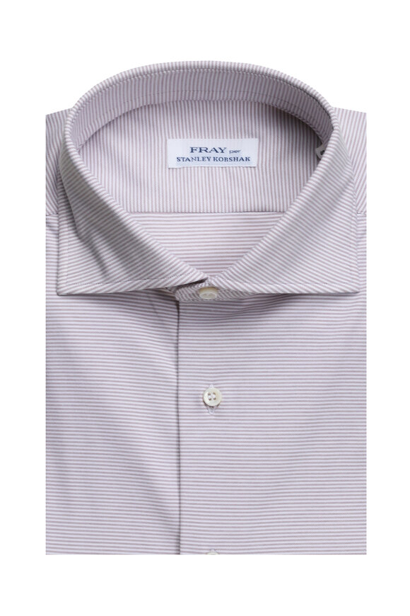 Fray Beige & White Stripe Sport Shirt