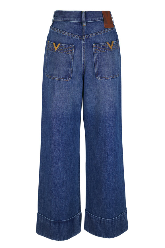 Valentino Medium Blue Denim Cuffed Wide Leg Jean - view 3