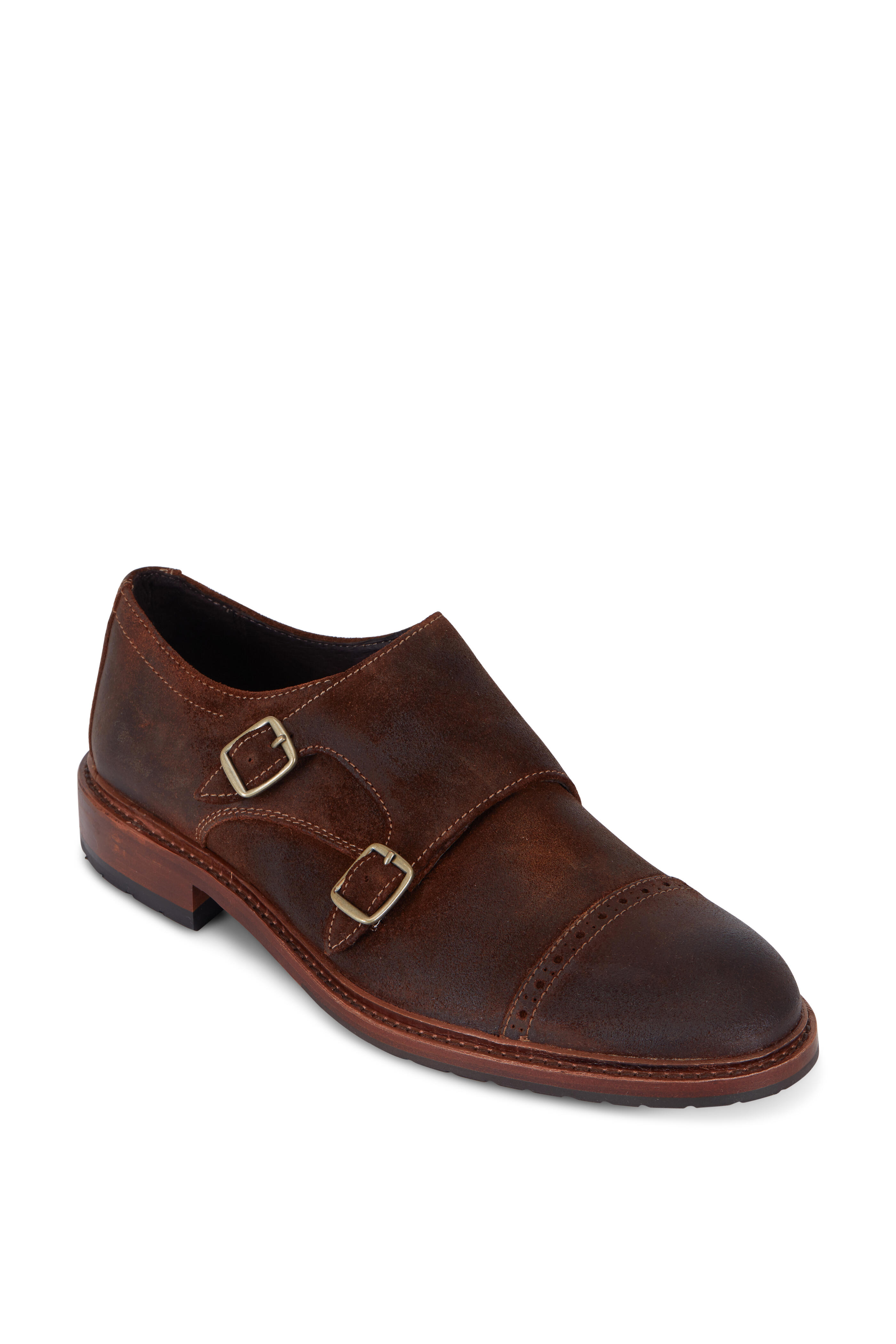 Trask - Langley Brown Water-Resistant Suede Monk Shoe